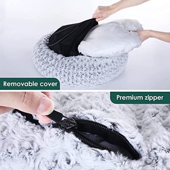 Calming Cozy Soft Donut Round Cat Dog Plush Bed with Removable Washable Cover - Picture 3 of 6